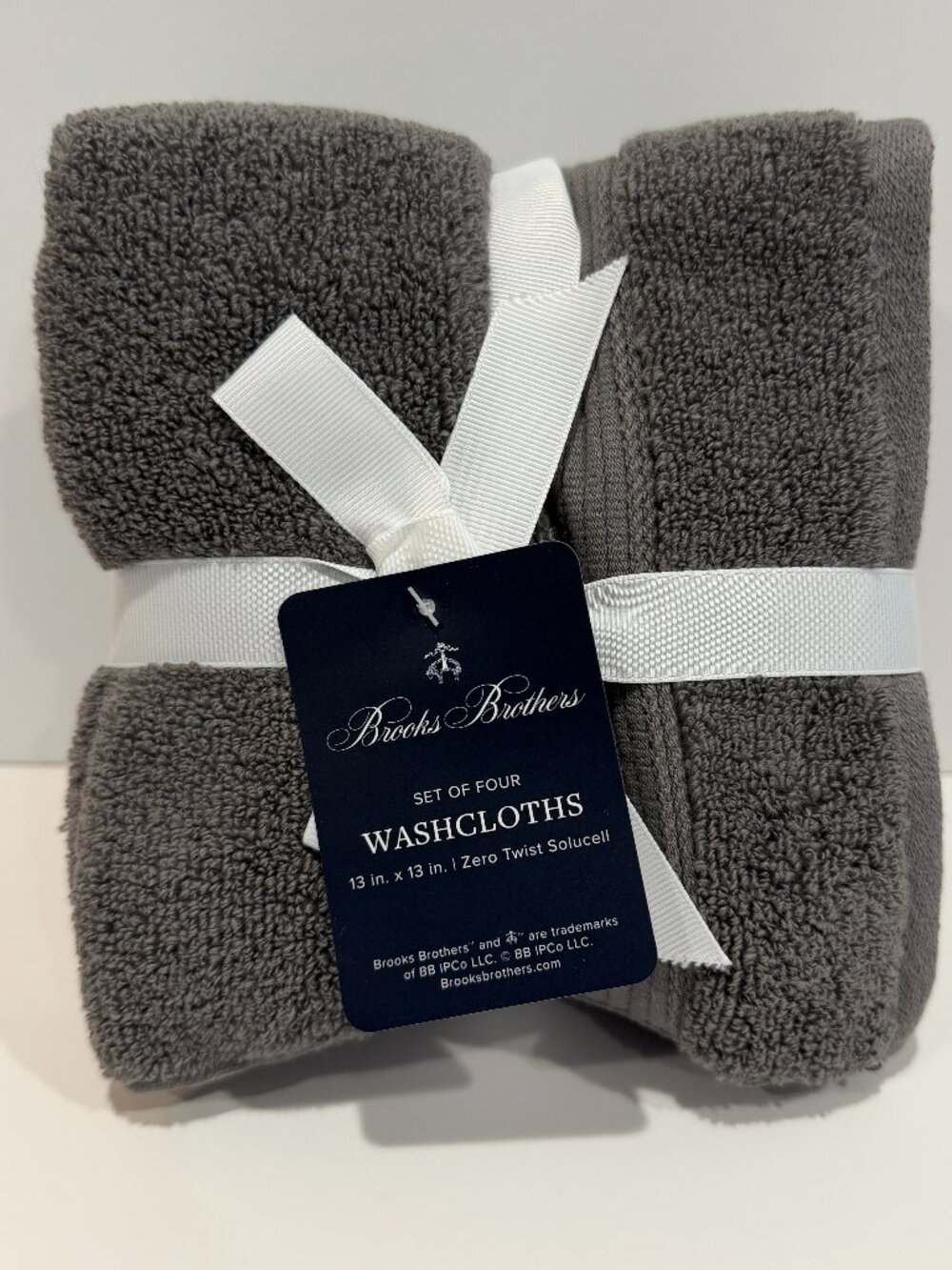 Brooks Brothers Washcloths Set of 4 Charcoal Gray Zero Twist Solucell 13x13" NWT